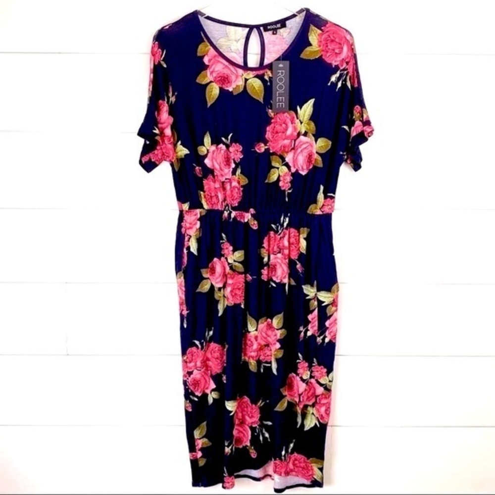 NEW‎ Roolee Small Floral jersey knit tulip hem dress modest short sleeve